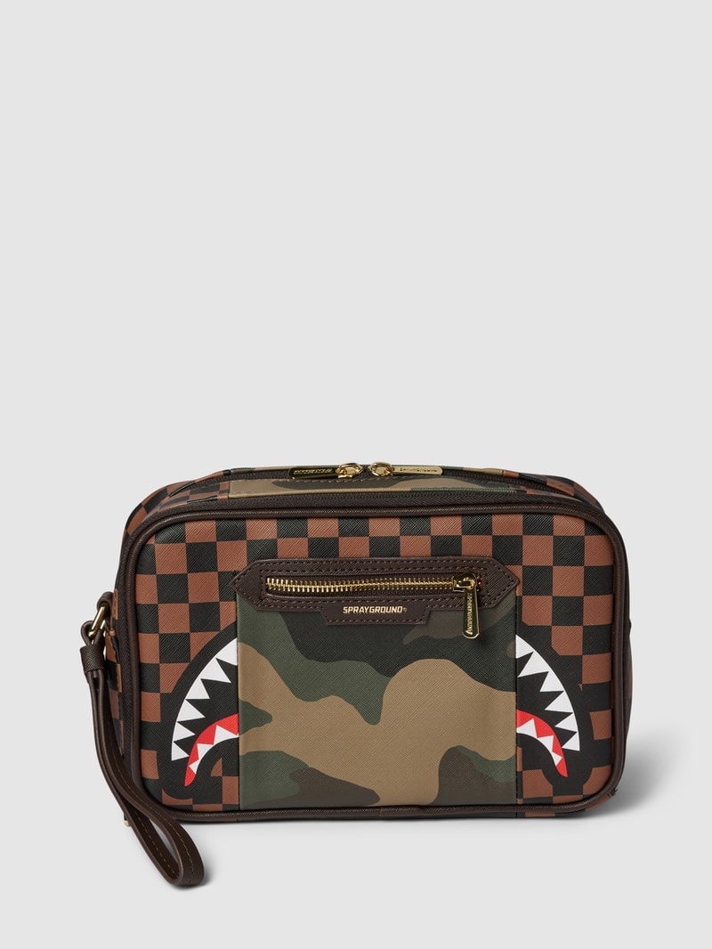 Kulturtasche mit Allover-Muster in mittelbraun