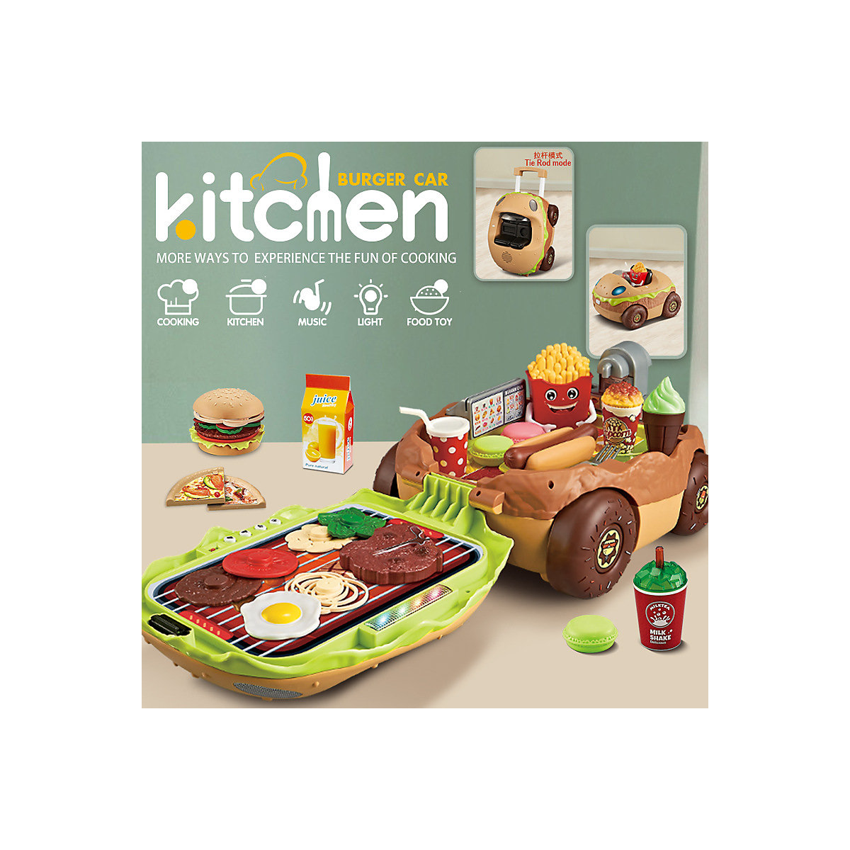 Kinderspielhaus, Küchenspielzeug Burger Barbecue Kochen Kochen Küchenutensilien Geschirr Verkaufswagen Kindergrill