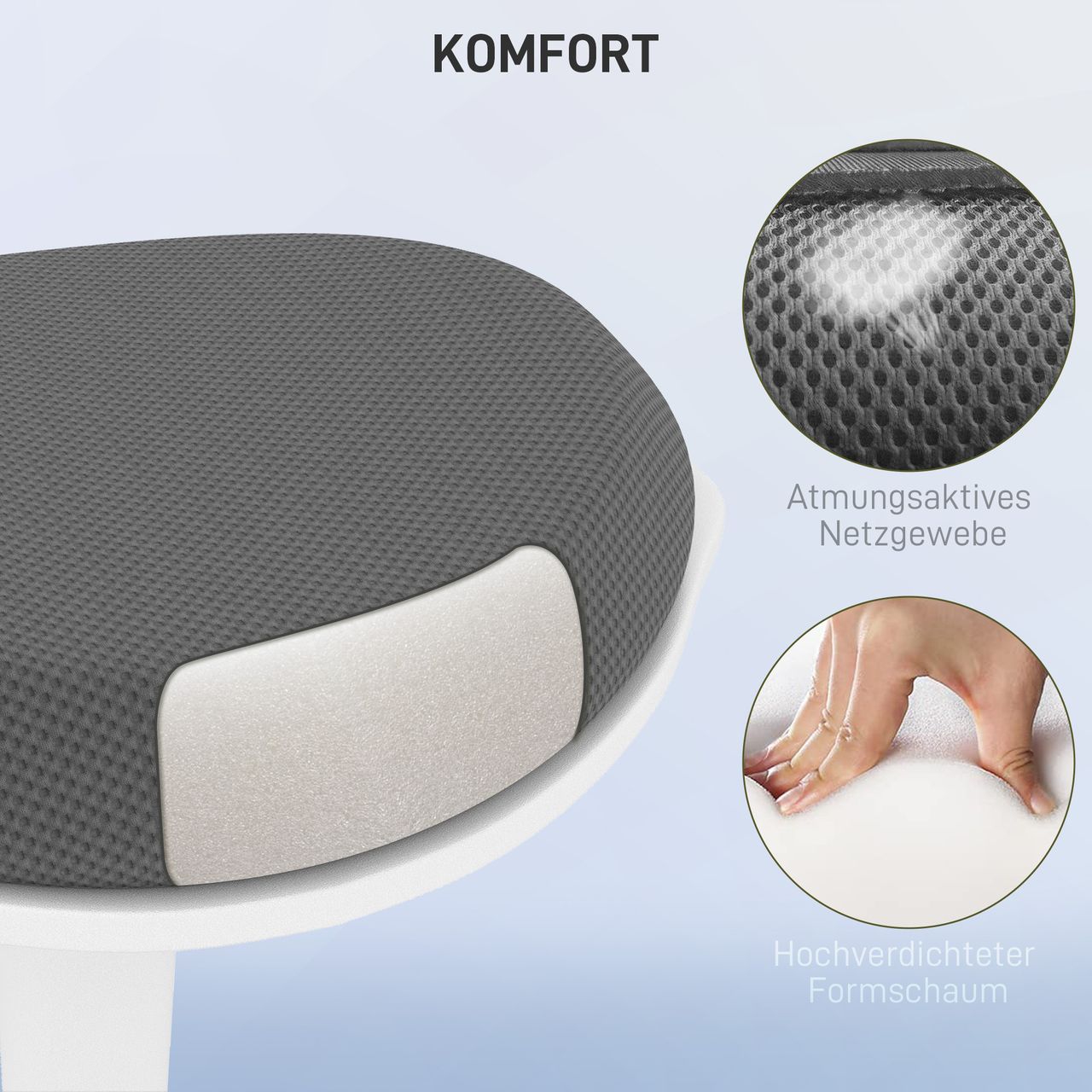 HOMCOM Sitzhocker ergonomischer Bürohocker, 56,5-71,5 cm höhenverstellbar, Grau
