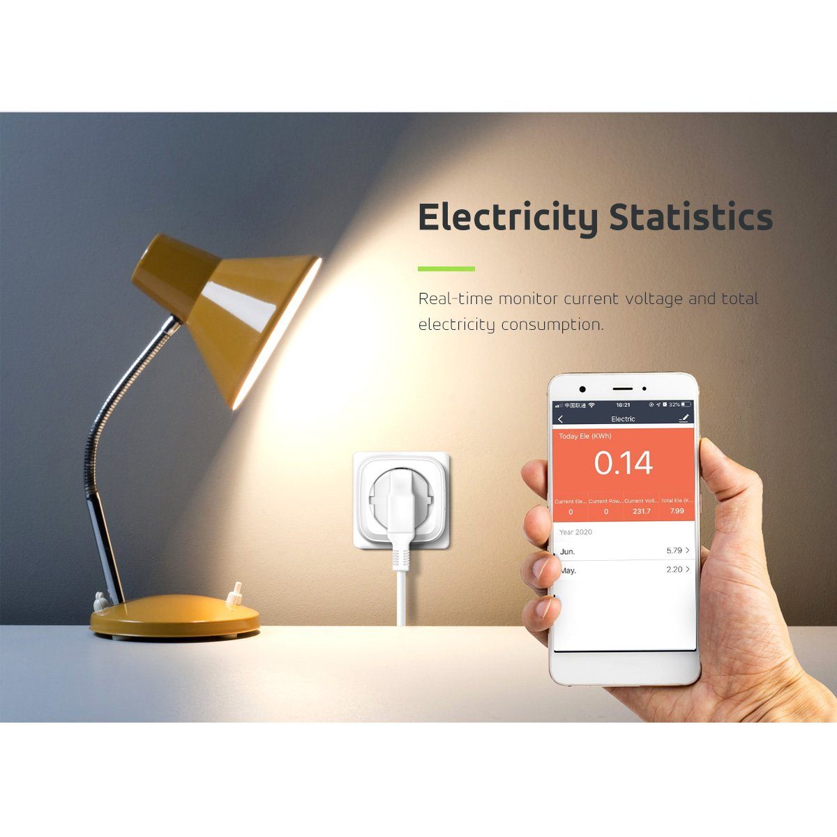 GreenBlue WLAN-Steckdose GB720, max. 3680,00 W, Smart-Life-App mit Sprachsteuerung; Echtzeit-Stromstatistik