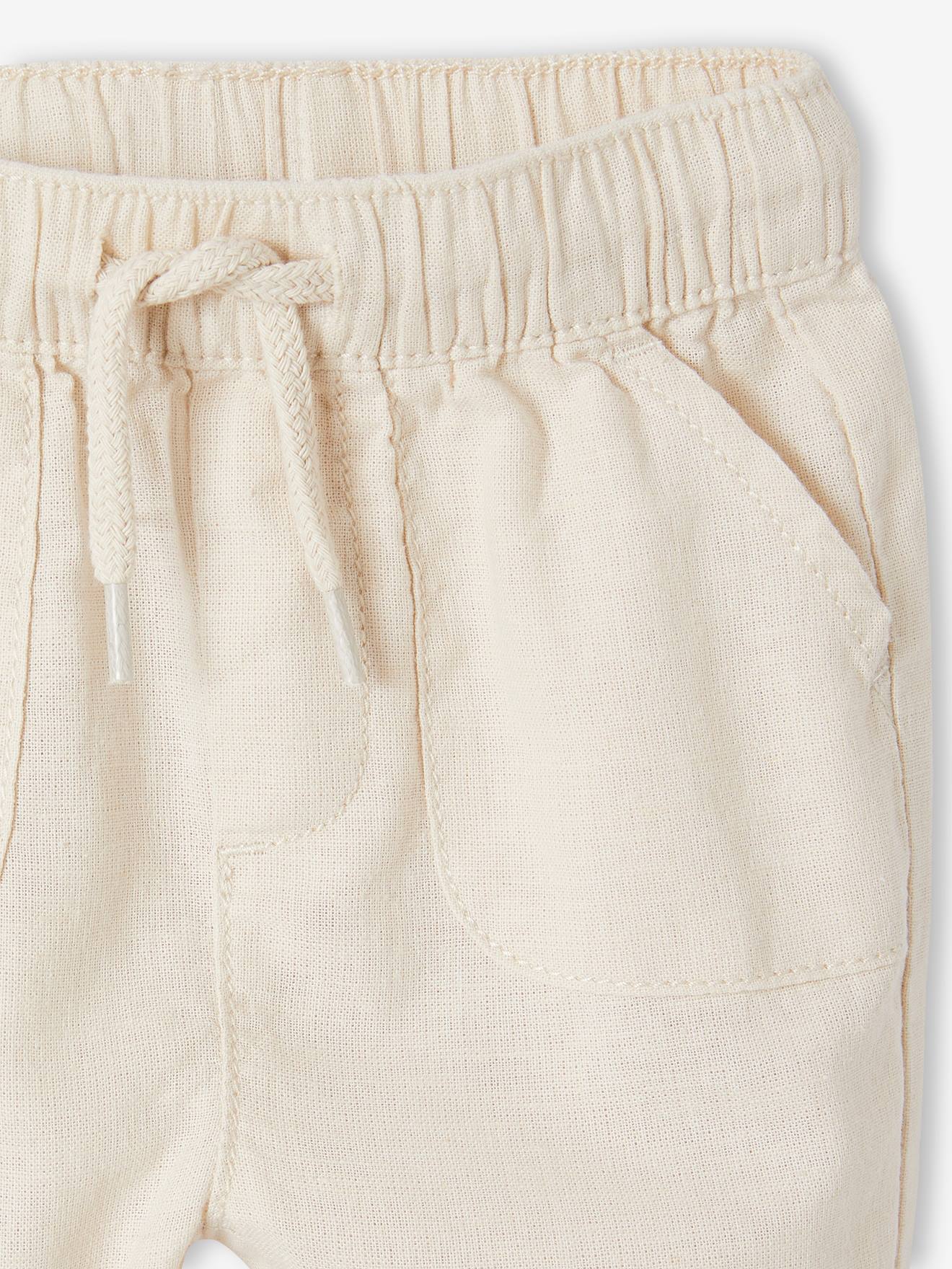 Vertbaudet Baby Hose aus Baumwolle/Leinen - perlgrau