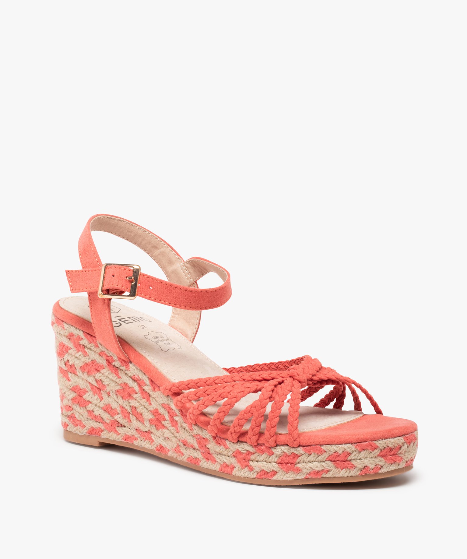 Sandales femme compensées à fines brides tressées rose | GEMO