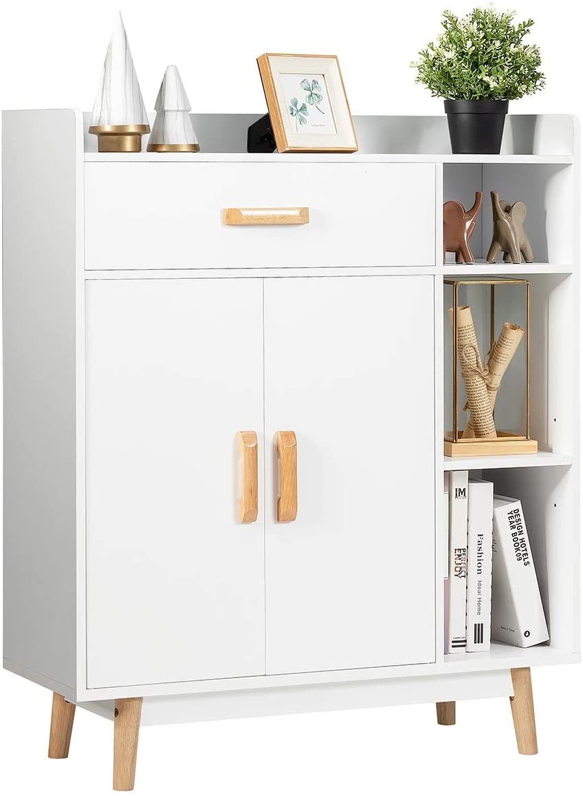 COSTWAY Kommode, mit Schublade&Fächern, aus Holz, stehend, 80x30x95cm, weiß
