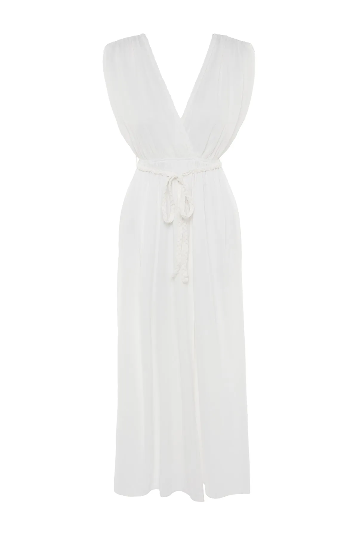 Trendyol Collection  Weißes Maxi-Strandkleid mit gewebtem Schlitz TBESS23EL00069