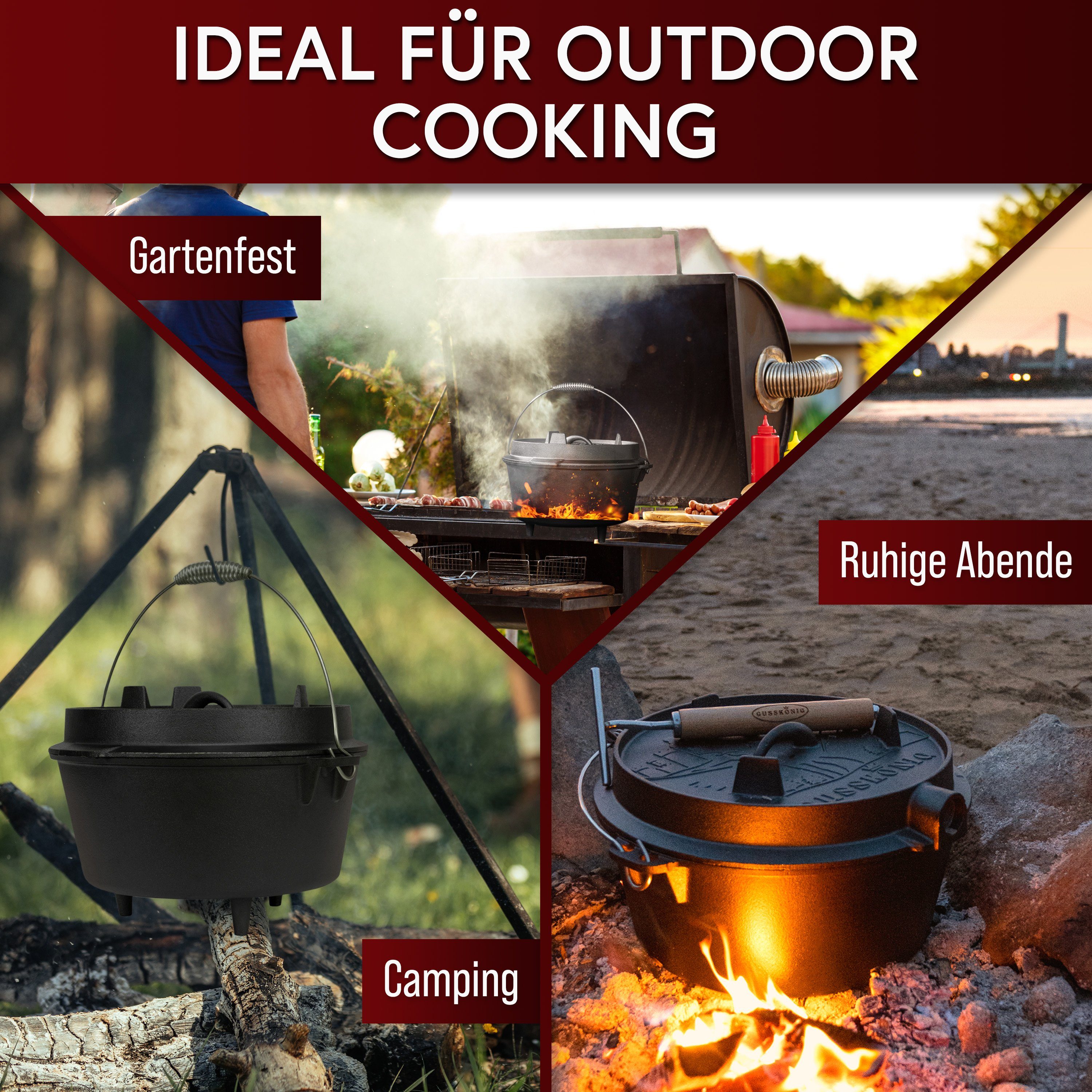 GUSSKÖNIG Grilltopf GUSSKÖNIG Dutch Oven 9L Set: inklusive Deckelheber, Bürste, Rezeptbuch