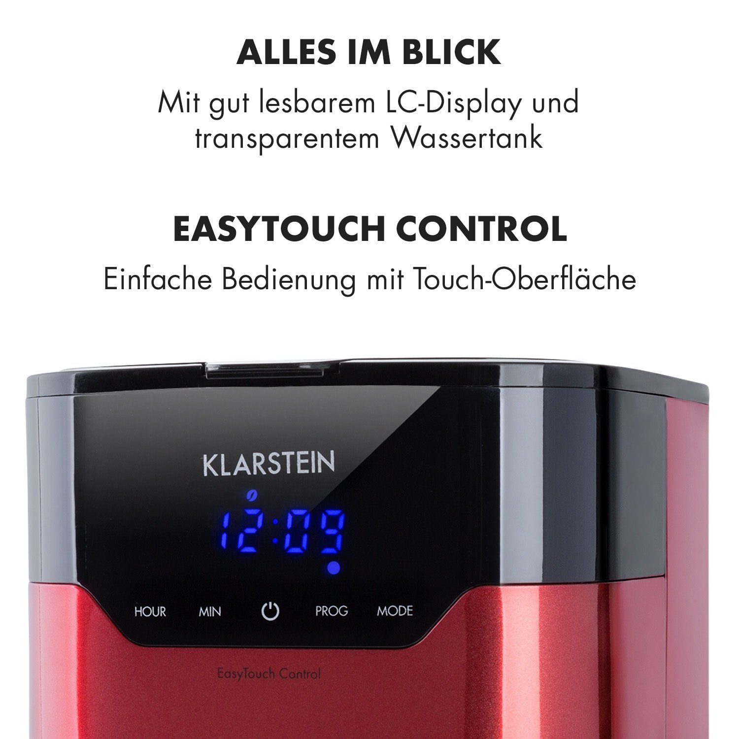 Klarstein Filterkaffeemaschine Arabica, 1.2l Kaffeekanne, Leichte Bedienung: EasyTouch Control Bedienoberfläche und LC-Display