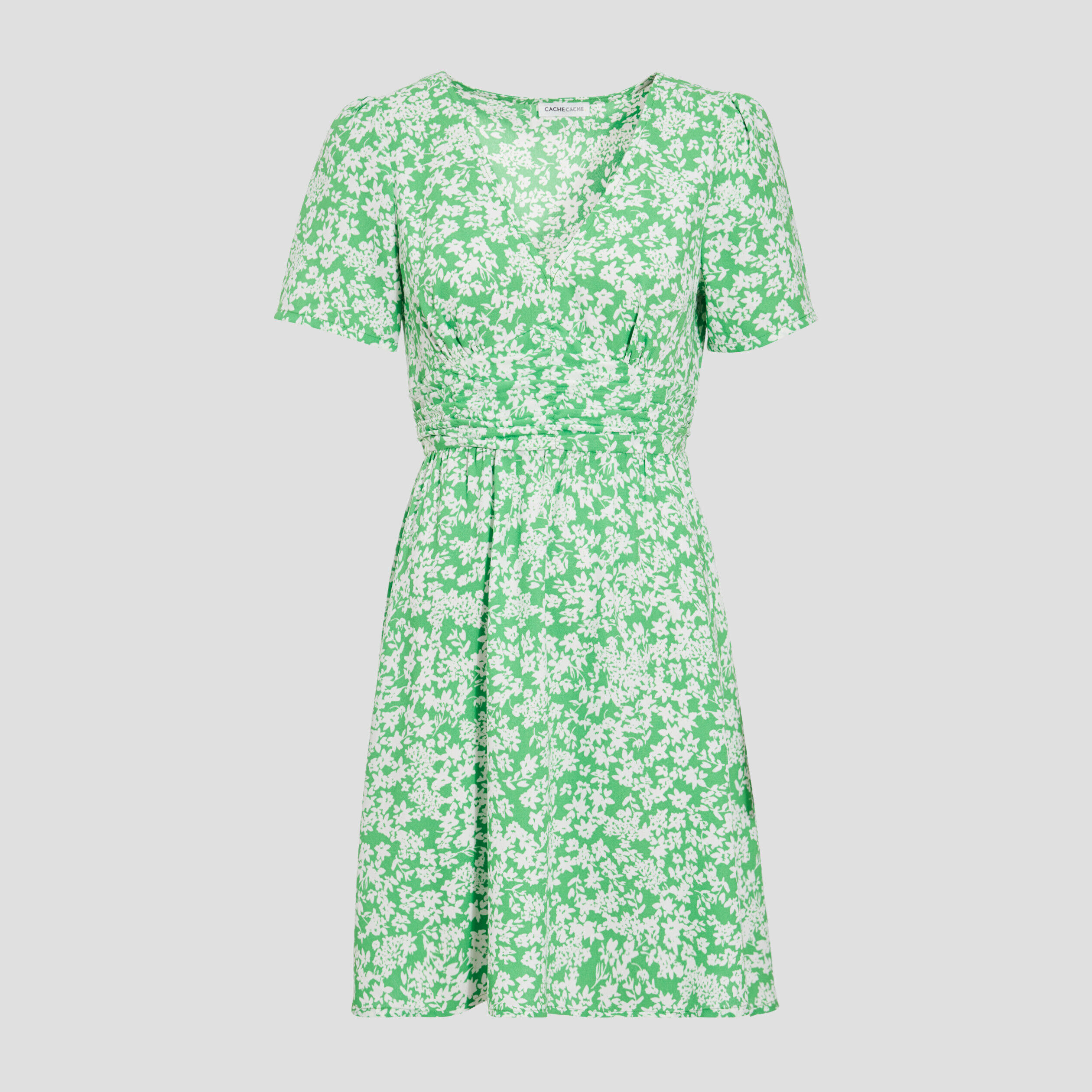 Robe évasée manches courtes vert clair femme | Cache Cache