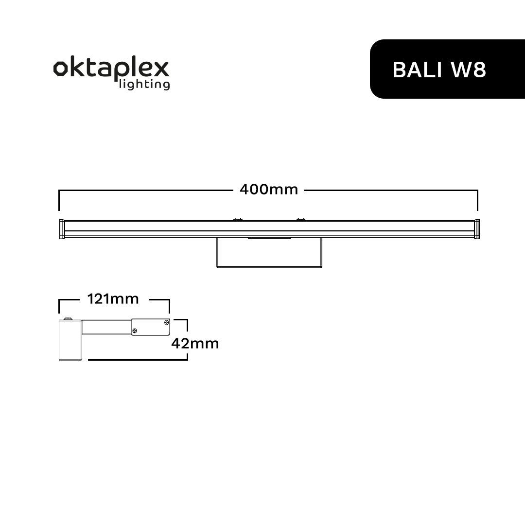 Oktaplex lighting LED Spiegelleuchte Bali 8W IP44 40cm, 640lm 8W, LED fest verbaut, warmweiß, Spiegellampe Bad / Wandlampe / LED Spiegellicht