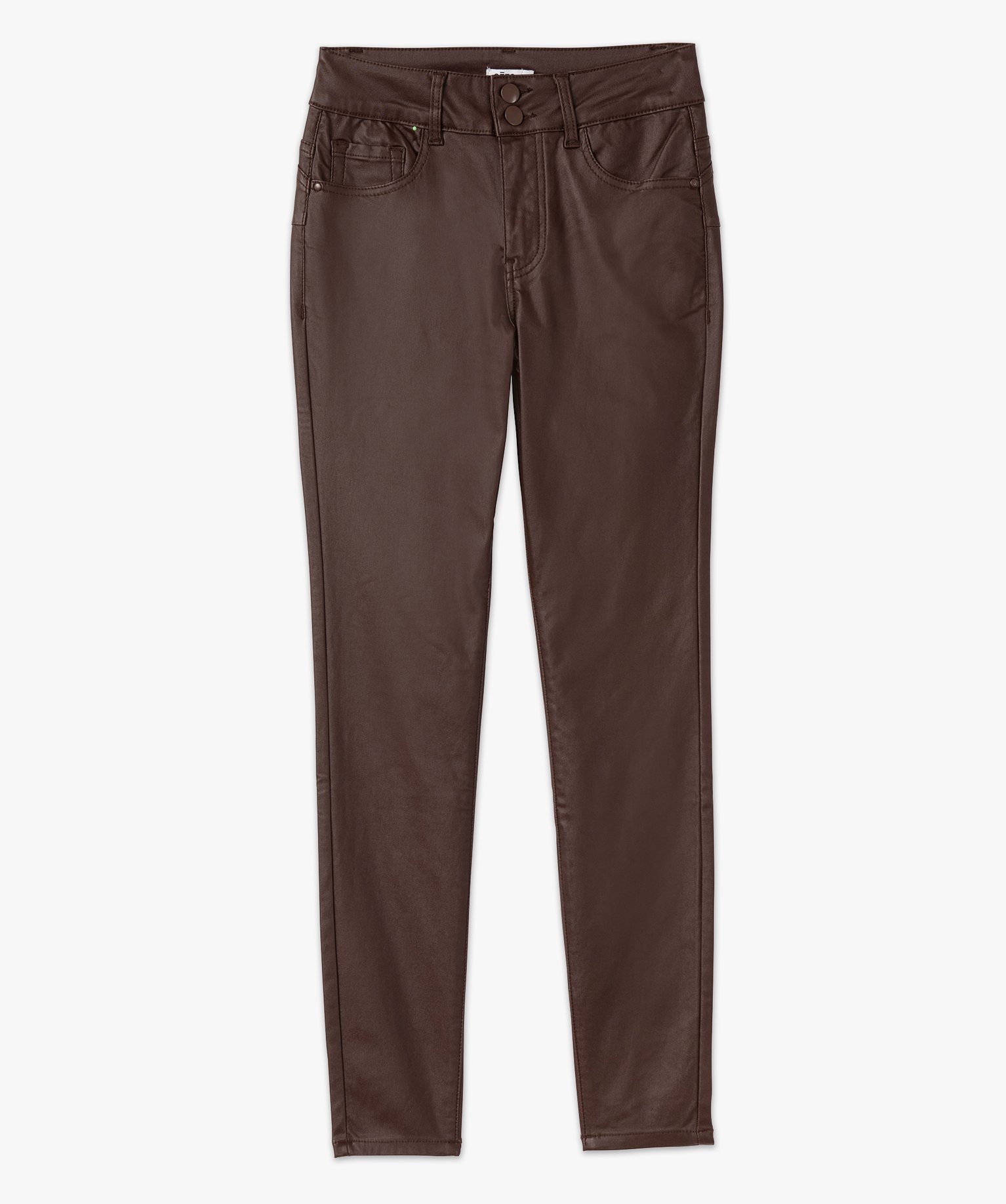 Pantalon enduit taille haute coupe skinny push-up femme marron | GEMO