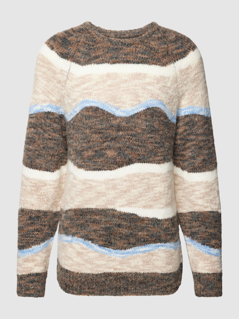 Strickpullover im Colour-Blocking-Design Modell 'Kristian' in hellbraun meliert