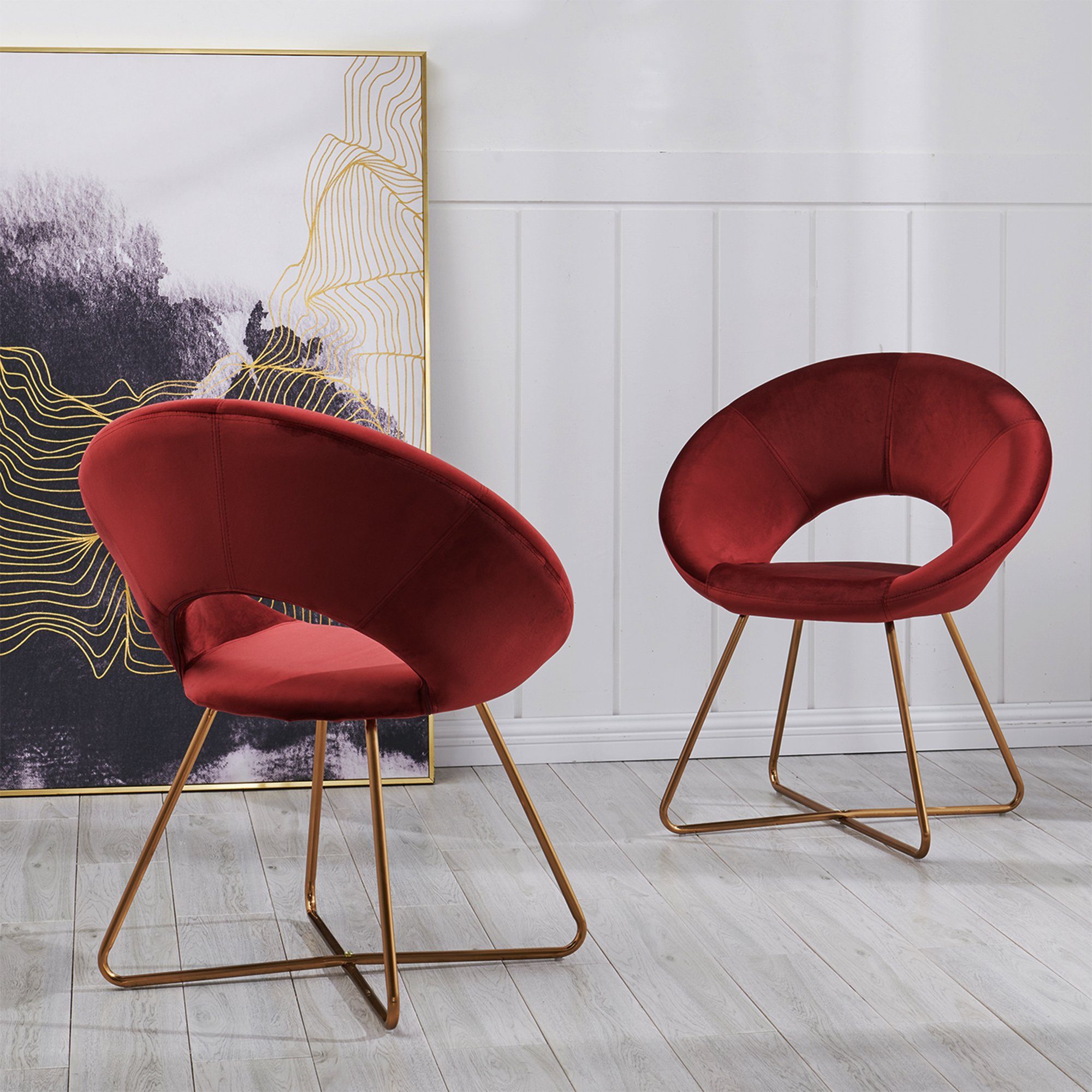 Duhome Loungesessel, Esszimmerstuhl Wohnzimmerstuhl aus Samt, Polsterstuhl Sessel, Gold Metallbeine