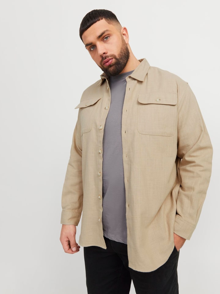 JACK & JONES PLUS Overshirt in White Pepper günstig kaufen