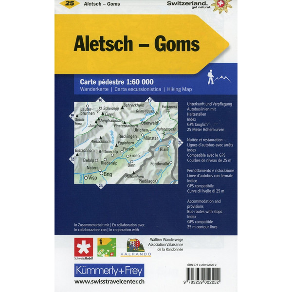 KuF Schweiz Wanderkarte 25 Aletsch / Lötschental / Goms 1 : 60 000 - Wanderkarte