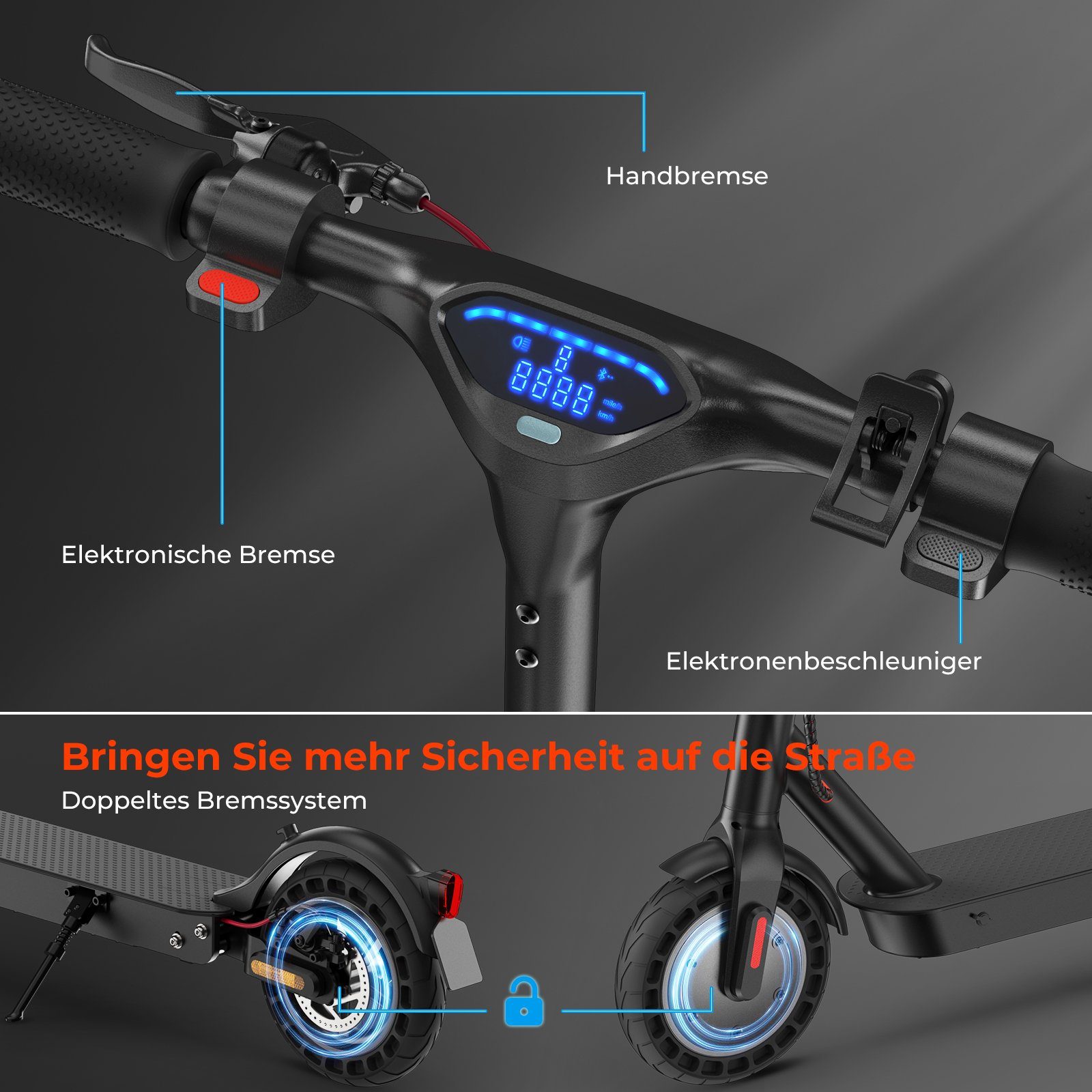 LETGOSPT E-Scooter Elektro Scooter mit Straßenzulassung ABE SCHWARZ E9T MAX, 500,00 W, klappbar, 40KM maximale Reichweite,Doppeltes Bremssystem und Rücklicht