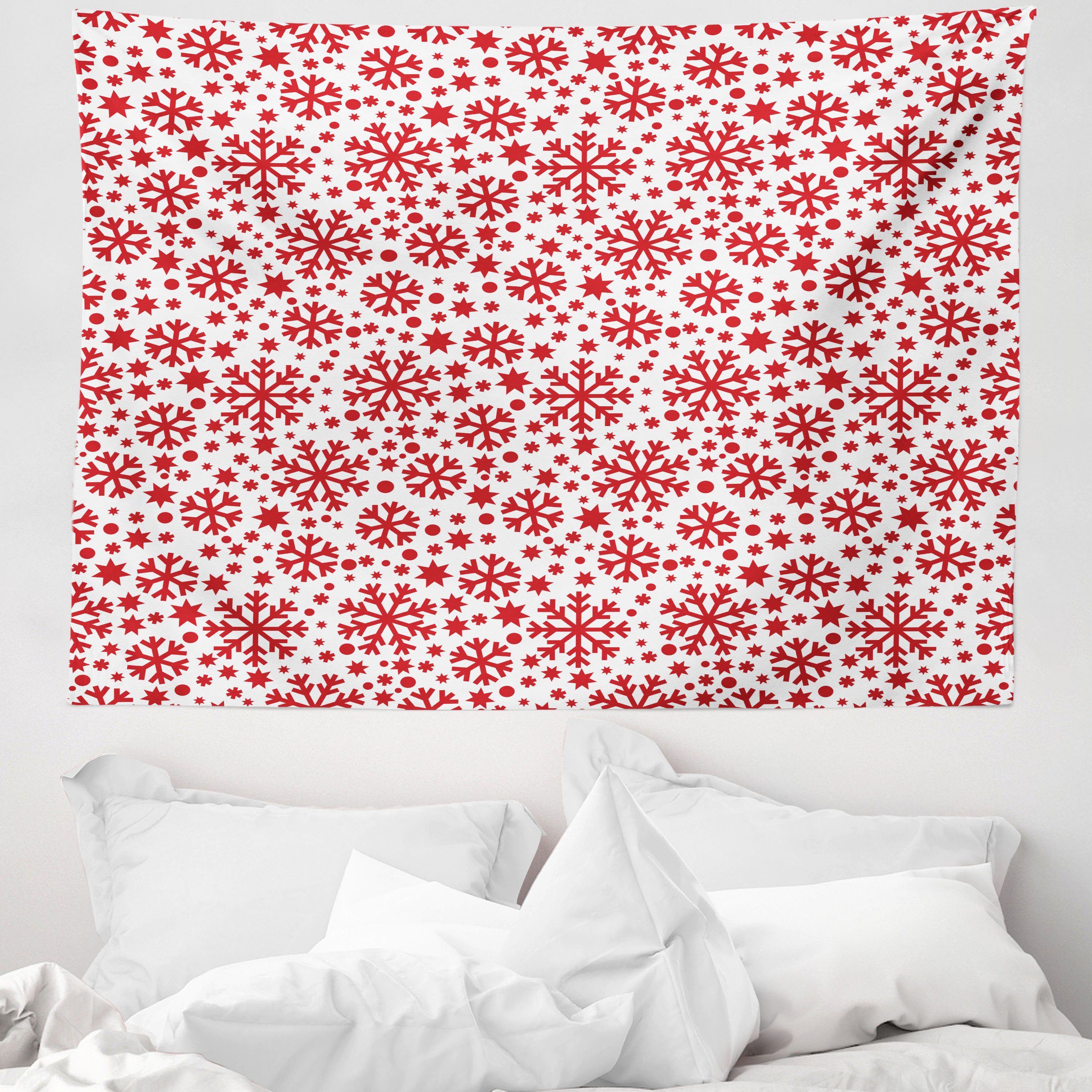Wandteppich aus Weiches Mikrofaser Stoff Für das Wohn und Schlafzimmer, Abakuhaus, rechteckig, Schneeflocke Star und Punkt-Muster