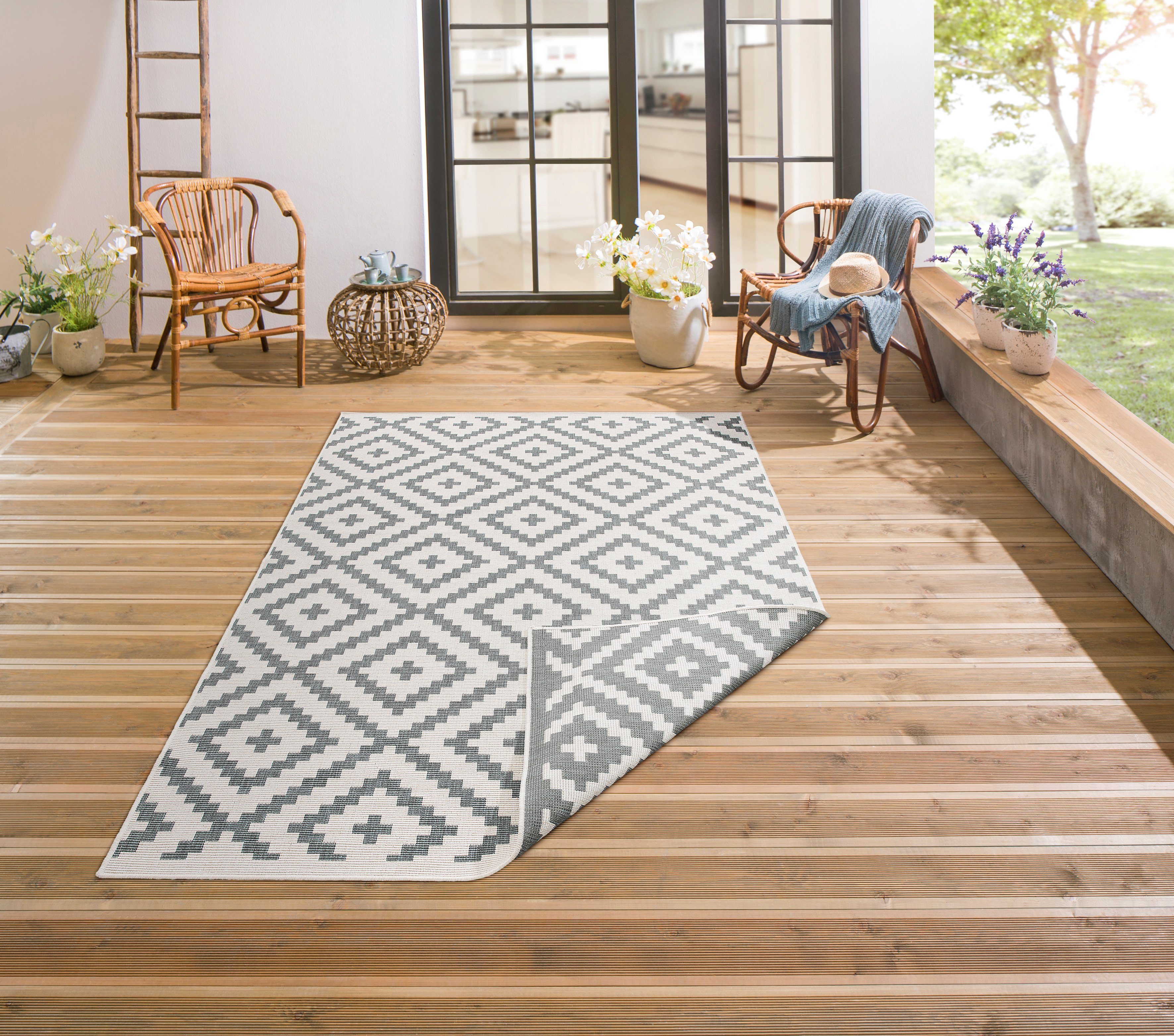 Teppich Ronda Wendeteppich, my home, rechteckig, Höhe: 5 mm, Sisal-Optik, Flachgewebe, In- und Outdoor, geometrisches Boho Design