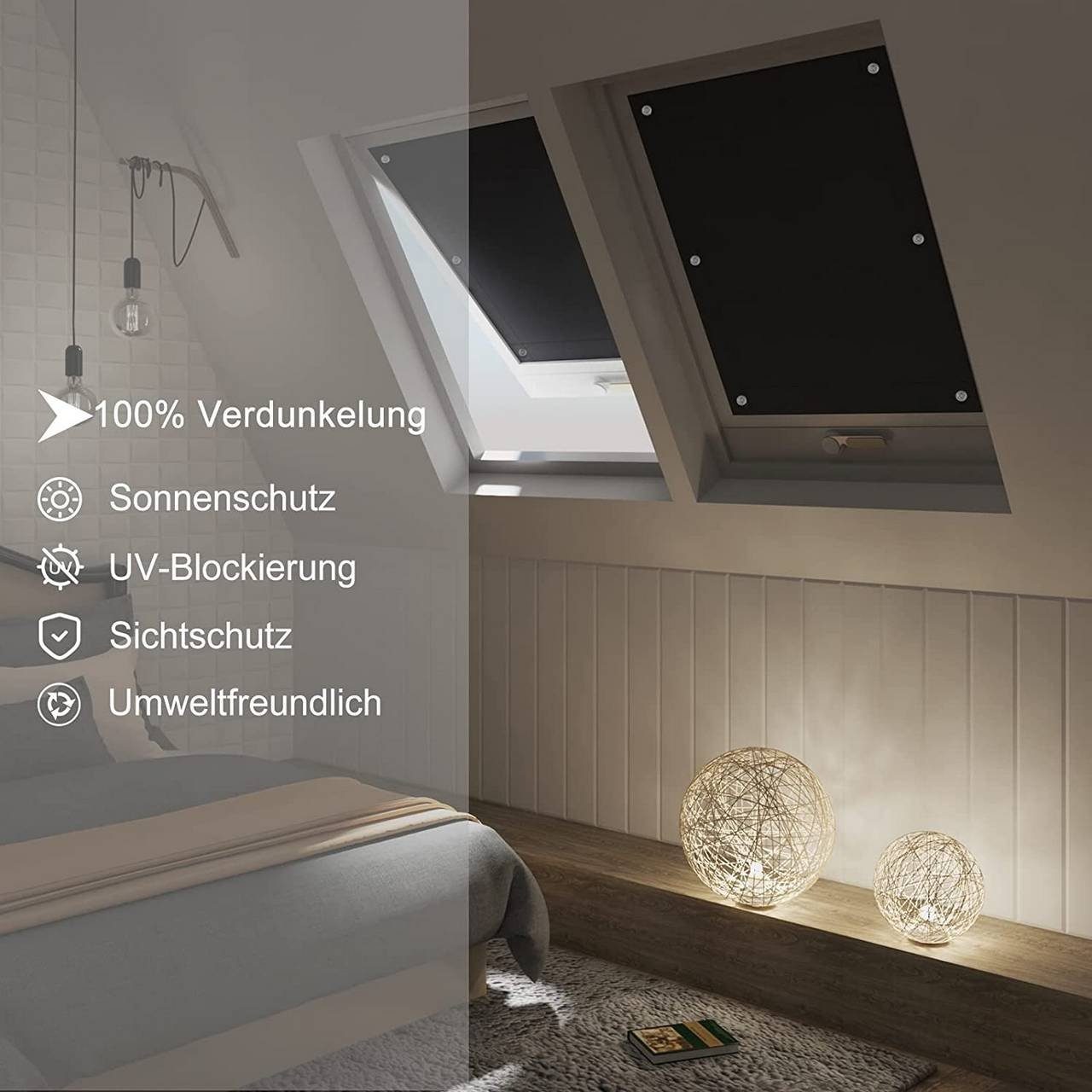 Dachfensterrollo, Woltu, 1x Thermorollo Dachfenster ohne Bohren, mit Saugnapf