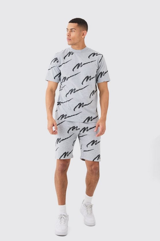 Man Signature Slim-Fit Shorts-Set mit Print