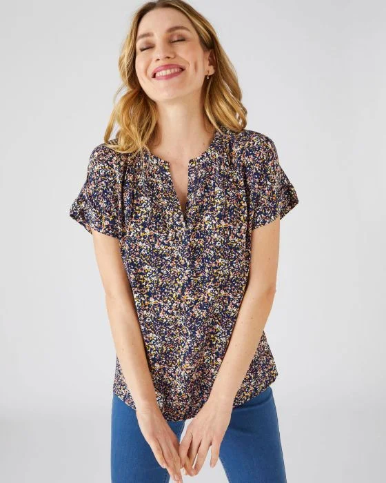 Blouse imprimée col tunisien