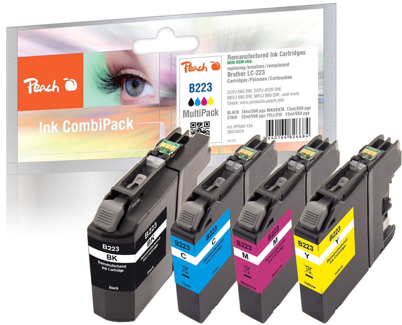 Peach Spar Pack Tintenpatronen ersetzt Brother LC-223VALBP