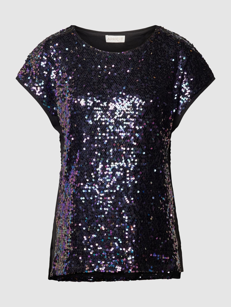 T-Shirt mit Allover-Paillettenbesatz in schwarz