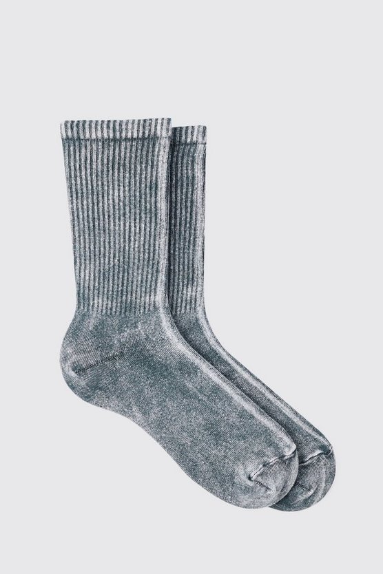 Gerippte Sportsocken mit Acid-Waschung in Charcoal