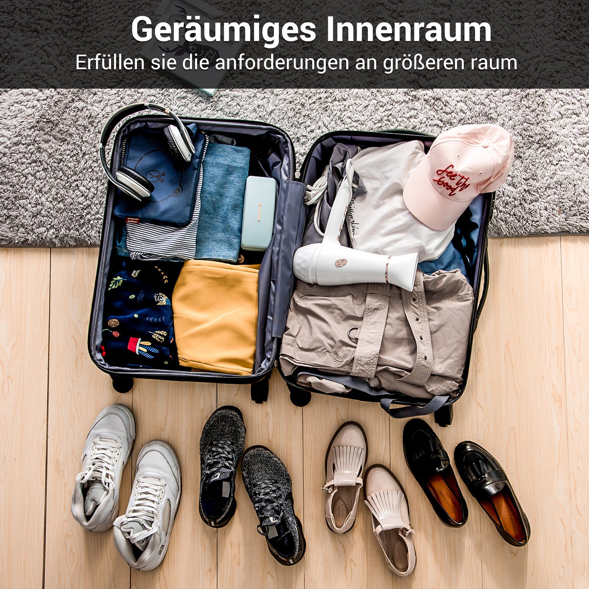 Flieks Hartschalen-Trolley, 4 Rollen, Hartschalenkoffer Handgepäck-Trolley Reisekoffer Geschäftsreisekoffer