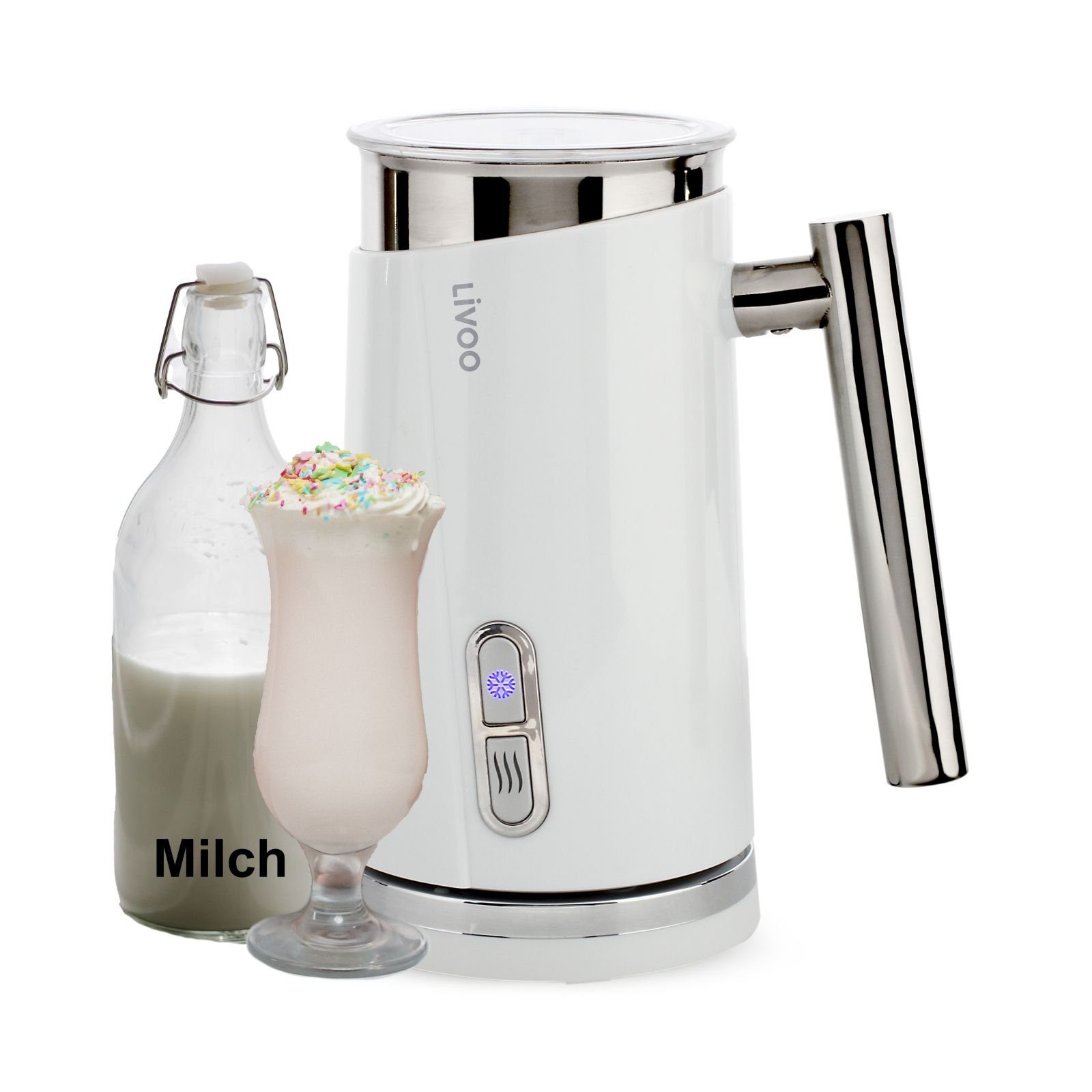 LIVOO Milchaufschäumer LIVOO Milchschäumer Milchaufschäumer heiß-kalt 500 Watt LED DOD177