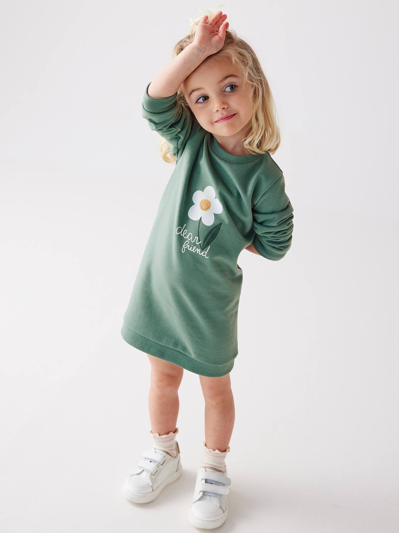 Robe Basics en molleton fille vert émeraude