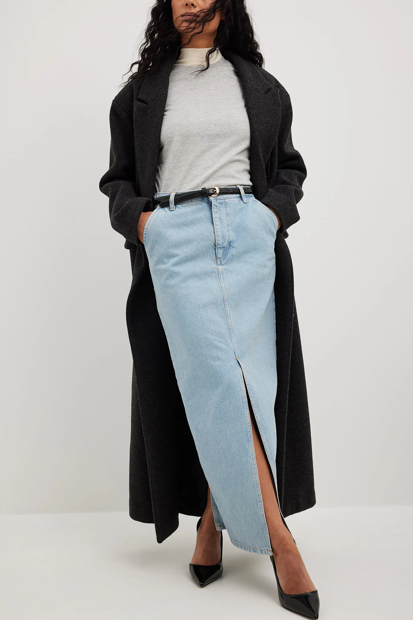 Jeans-Maxirock mit Schlitzdetail