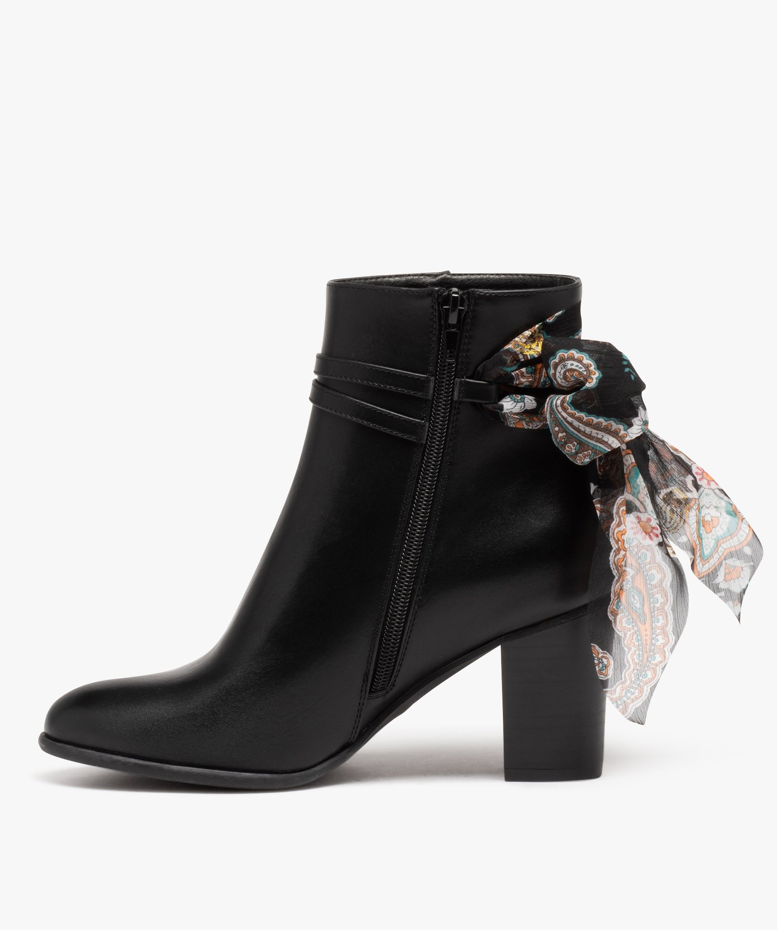 Boots femme à talon avec dessus uni et bride foulard noir | GEMO