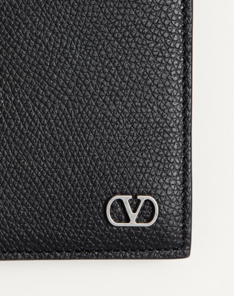 Porta-cartões Valentino Garavani VLogo Signature em couro de bezerro granulado