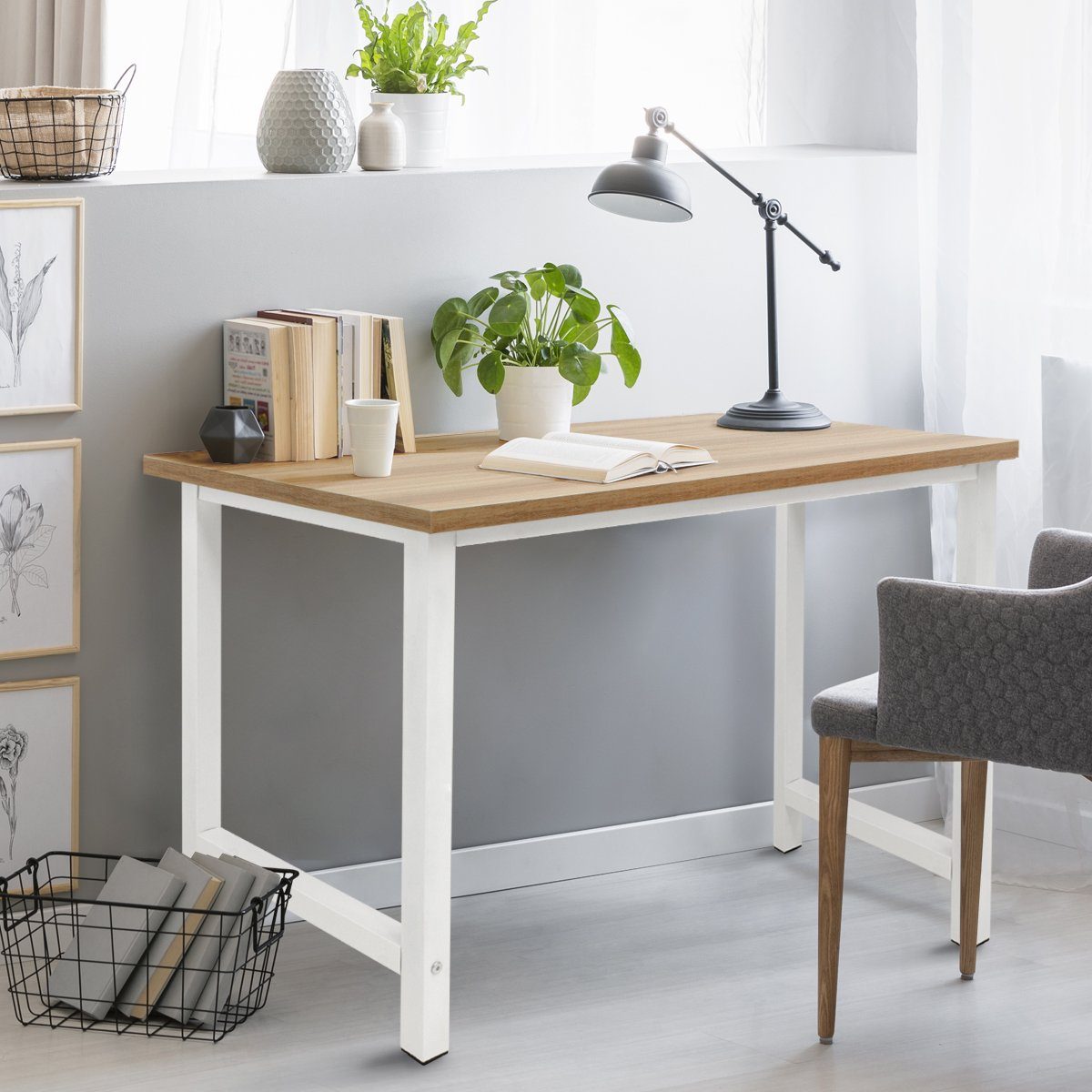 ML-DESIGN Schreibtisch 120x60x75 cm weiß aus MDF mit Metallgestell