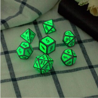 Metal & Enamel Dice Set Green Glow in the Dark (7)