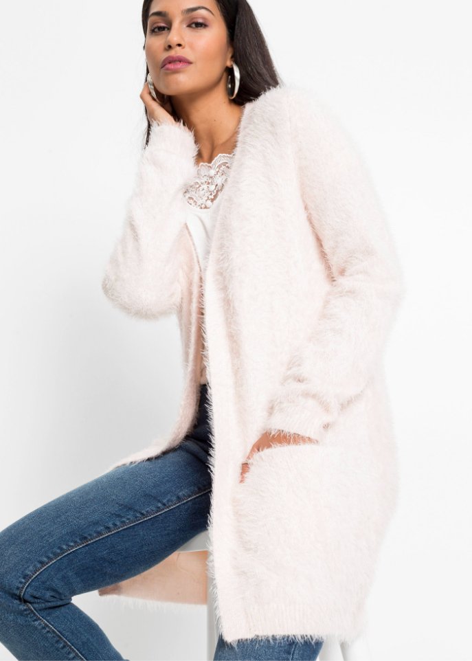 Longstrickjacke in Flauschoptik