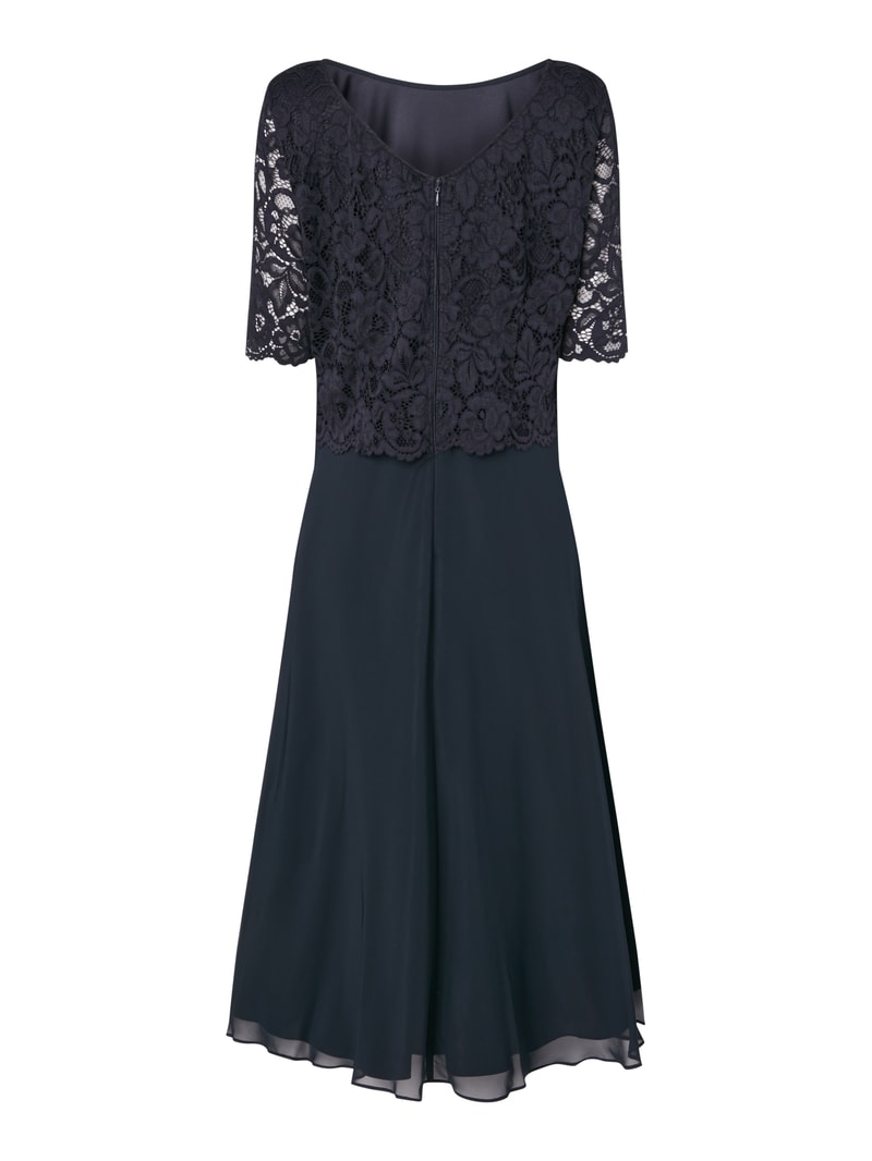 Cocktailkleid mit Spitzenbesatz in marineblau