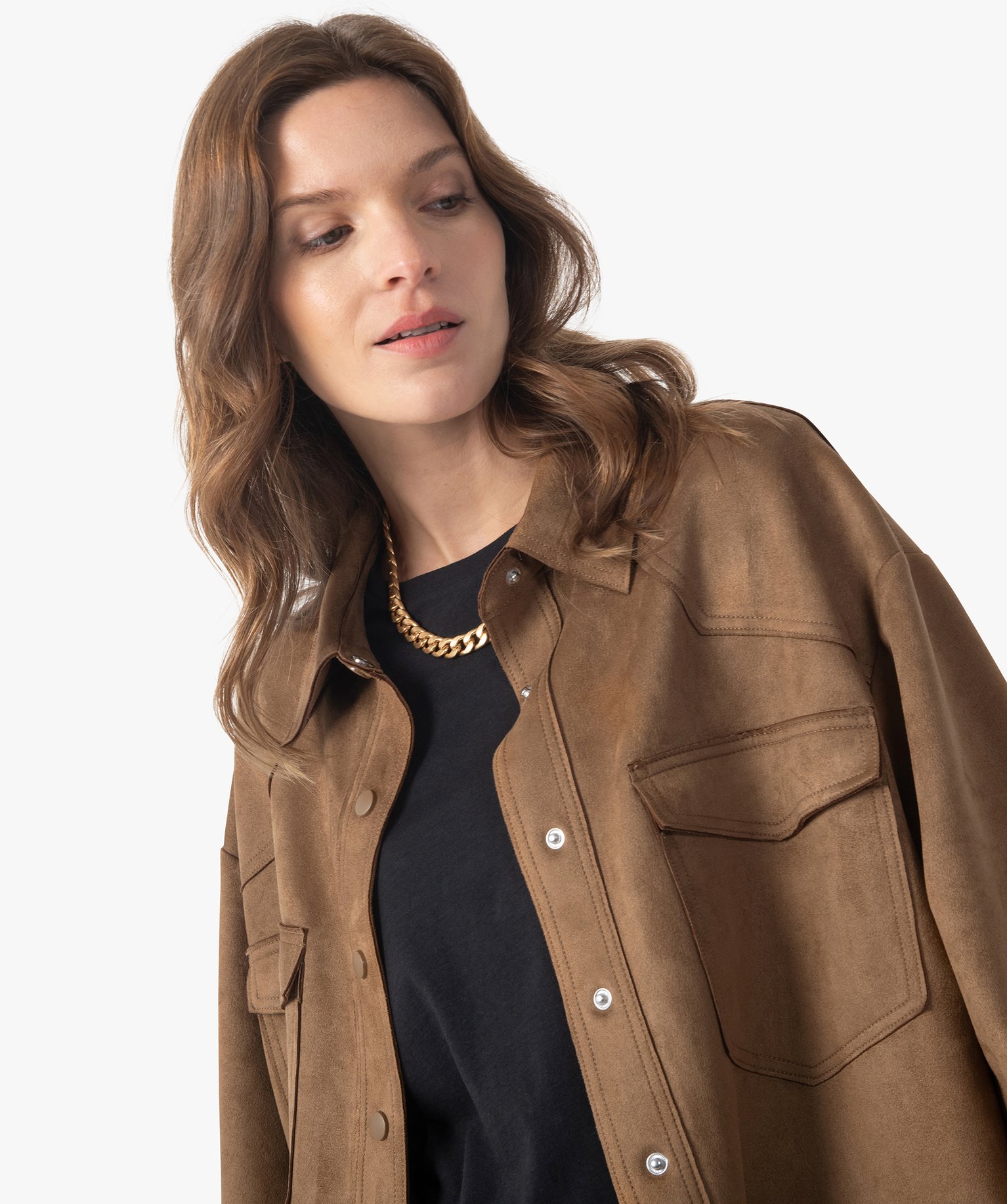 Veste femme forme chemise en suédine camel | GEMO