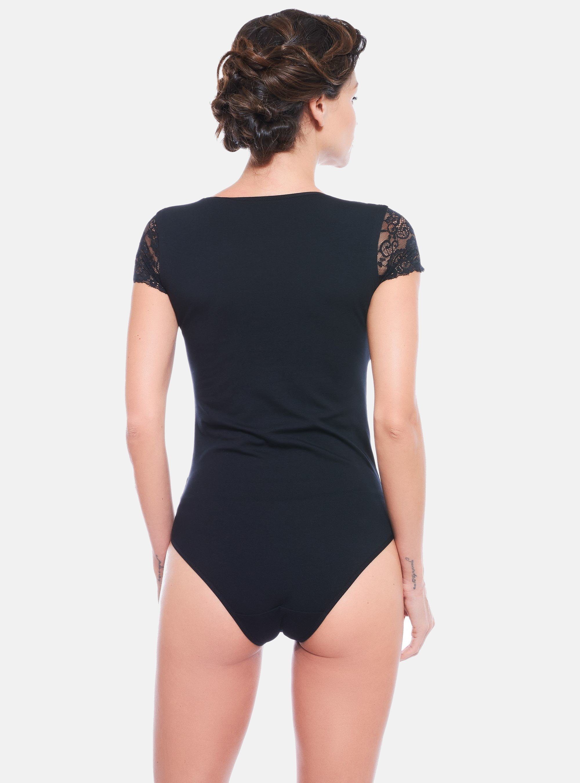 Evoni Body Damen Kurzarmbody mit Spitzenärmeln