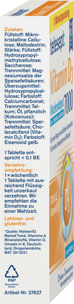 Vitamin D3 7000 I.E. Wochendepot Tabletten 12 St, 6 g