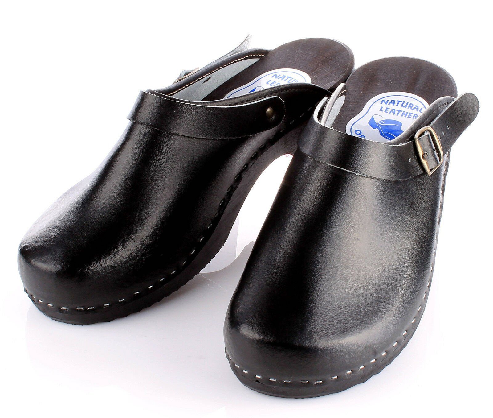 Cloque Leder Schweden Clogs in Schwarz Holzschuhe Pantoletten Sandalen 36-46 Clog Outdoor & Garten