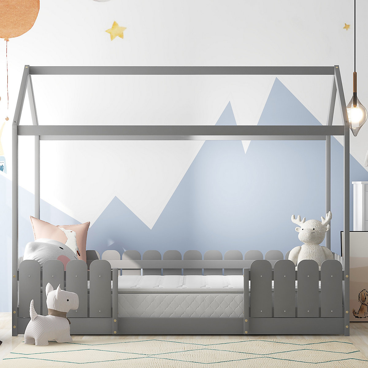 Hausbett 90x200 cm mit Rausfallschutz und Lattenrost aus Massivholz