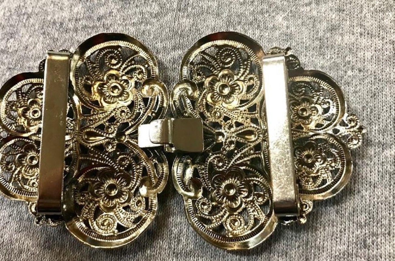 Pezzo D'oro Gürtelschnalle Trachtenschließe, Dirndlschließe, altsilber Rosette in altgold 2 Metallfarben in einer Schließe