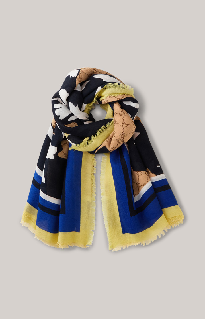 Tuch in Beige-Gelb-Blau gemustert