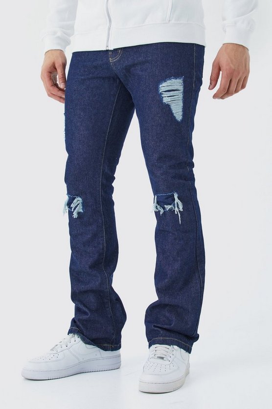 Slim-Fit Schlagjeans mit Rissen