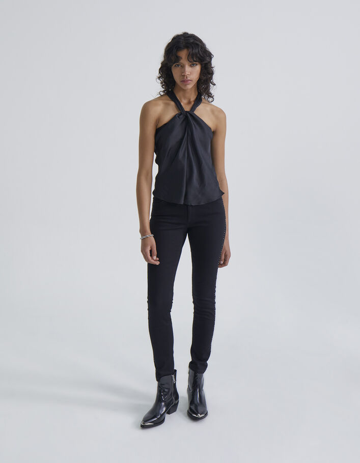 Jean slim noir effet sculpt up clous côtés Femme