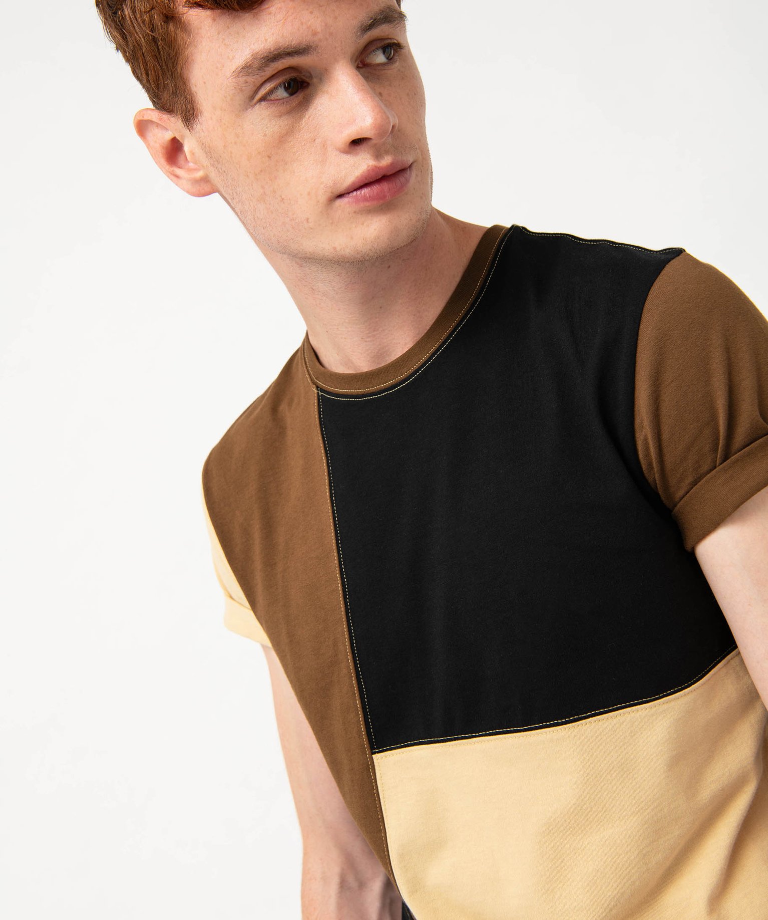 Tee-shirt à manches courtes effet patchwork homme beige | GEMO