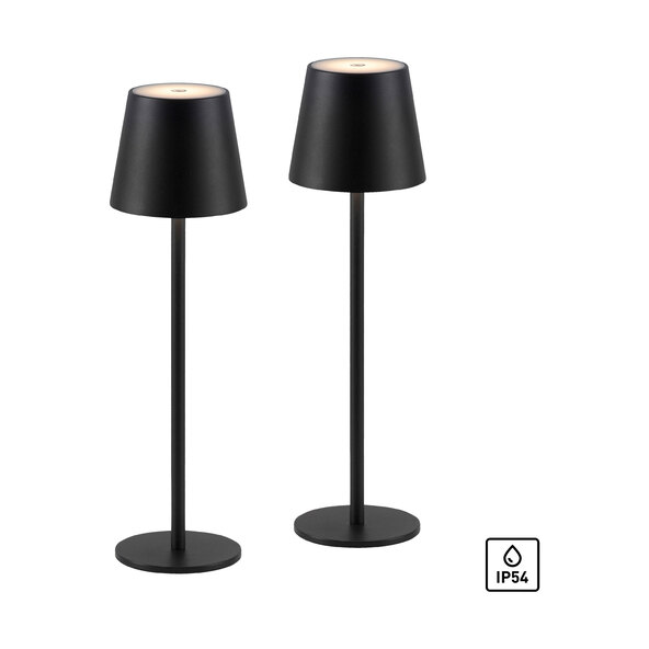 LED-Akku-Tischleuchte Buria, 2er Set, schwarz