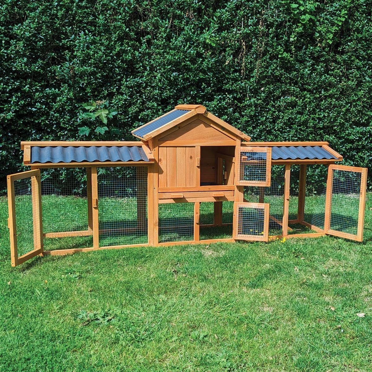 Zoo-XXL Kleintierstall Kaninchenstall Picasso Natur mit PVC Welldach
