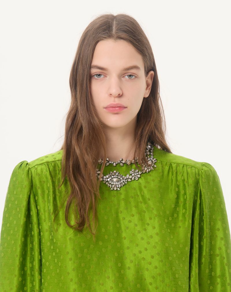 Top bordado em seda e linho com estampa jacquard Plus De Pois