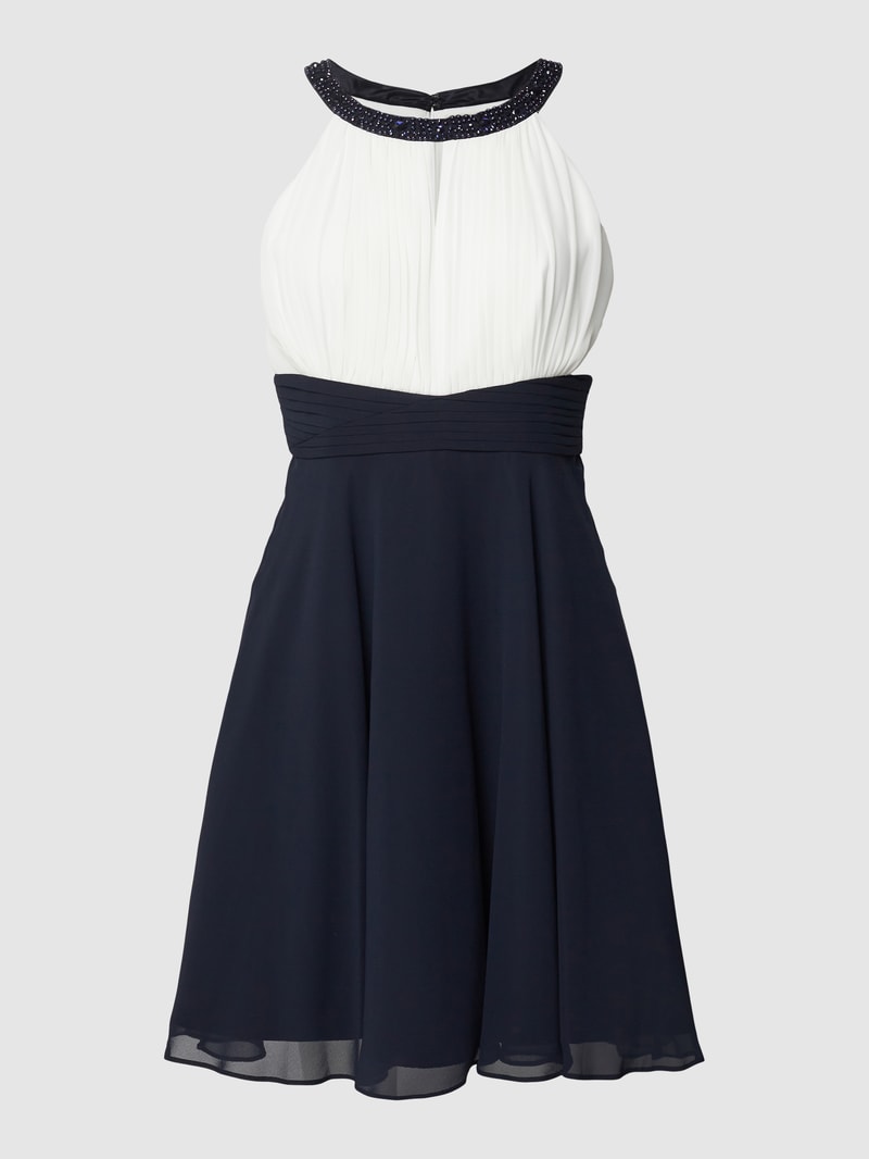Cocktailkleid mit Ziersteinbesatz in marineblau meliert
